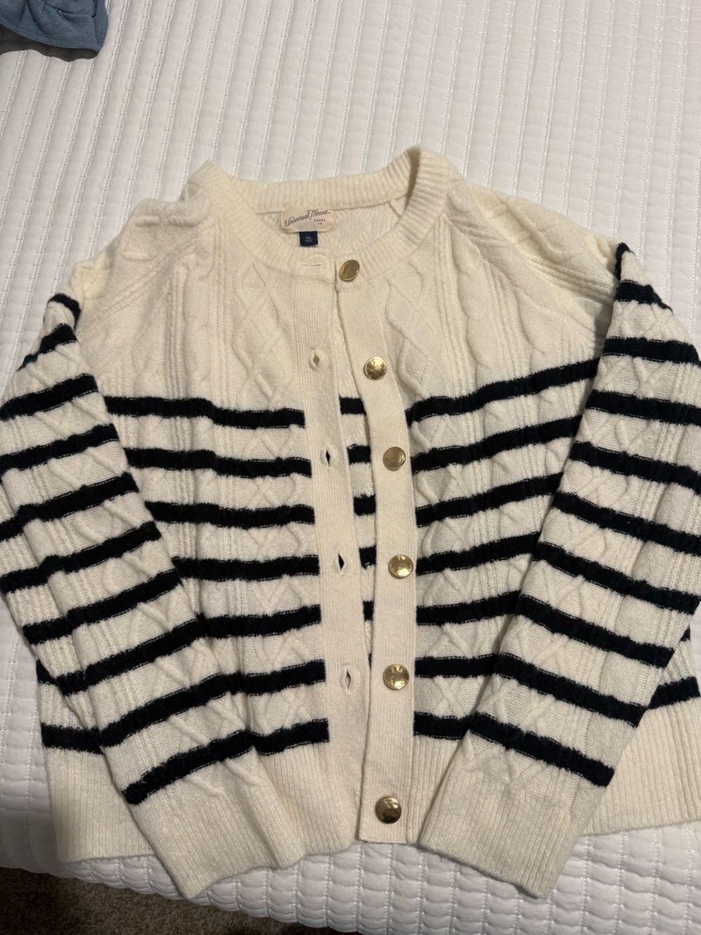 Universal Thread Ivory Cardigan with Black Stripes & Gold Buttons